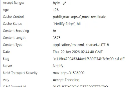 정상적인 RSS Content-Type 헤더