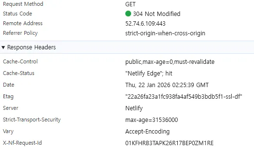 개발자도구에서 Response Headers 확인하기